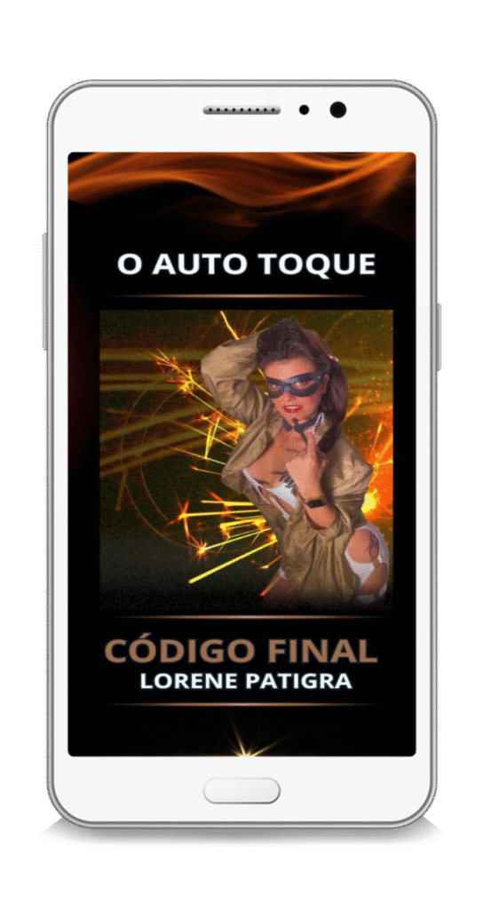 Aula sobre auto-toque exibida em celular, com técnica de energia vital e ativação da potência masculina.